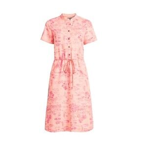 NWT Lands’ End Shirt Dress L 12 Peach Pink Rayon Short Sleeve Tie Belt New $93